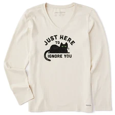 Life is Good. Women's Here to Ignore You Long Sleeve Crusher Vee, Putty White