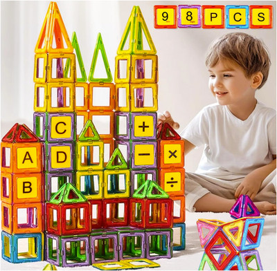 Magnetic Building Tiles 98 Piece Set Magnet Building Blocks for Kids Stem Colors