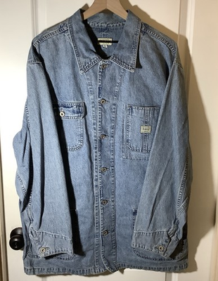 #ad #ad Vintage Guess Jeans Blue Denim Chore Jacket Men’s XL Button Front Workwear $99.00