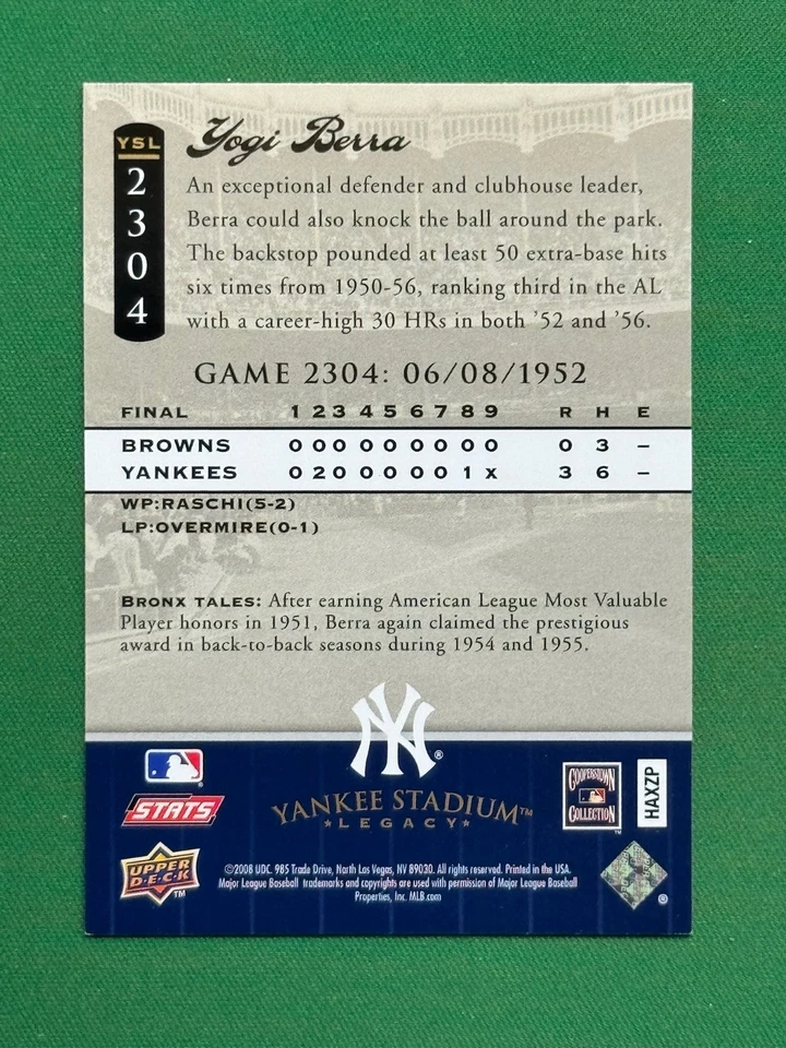 2008 Upper Deck Yankee Stadium Legacy Baseball #2304 Yogi Berra - Image 2 of 2