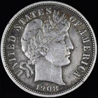 1908-P BARBER DIME ✪ XF EXTRA FINE DETAILS ✪ 10C SILVER COIN BK ◢TRUSTED◣