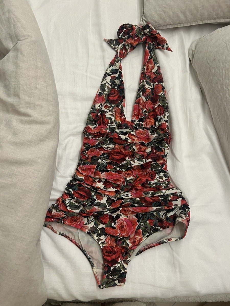 ドルチェ&ガッバーナ　レース　38 Dolce & Gabbana Ruched floral-print halterneck swimsuit Size 38 | eBay