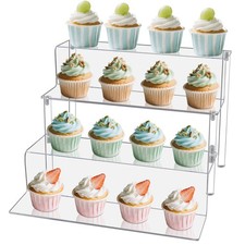 Acrylic Display Riser Stand, 4 Tier Cupcake Tower Stand, Clear Display Rack f...