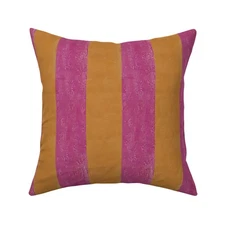 Yellow Pink Stripe Wide Stripe Cabana Stripe Printed Square Throw Pillow Cover