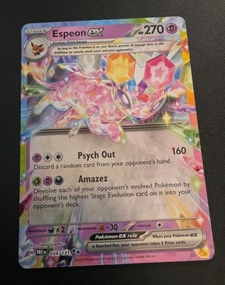 Pokémon TCG Espeon EX Prismatic Evolutions Rainbow Double Rare Holo Card 034/131
