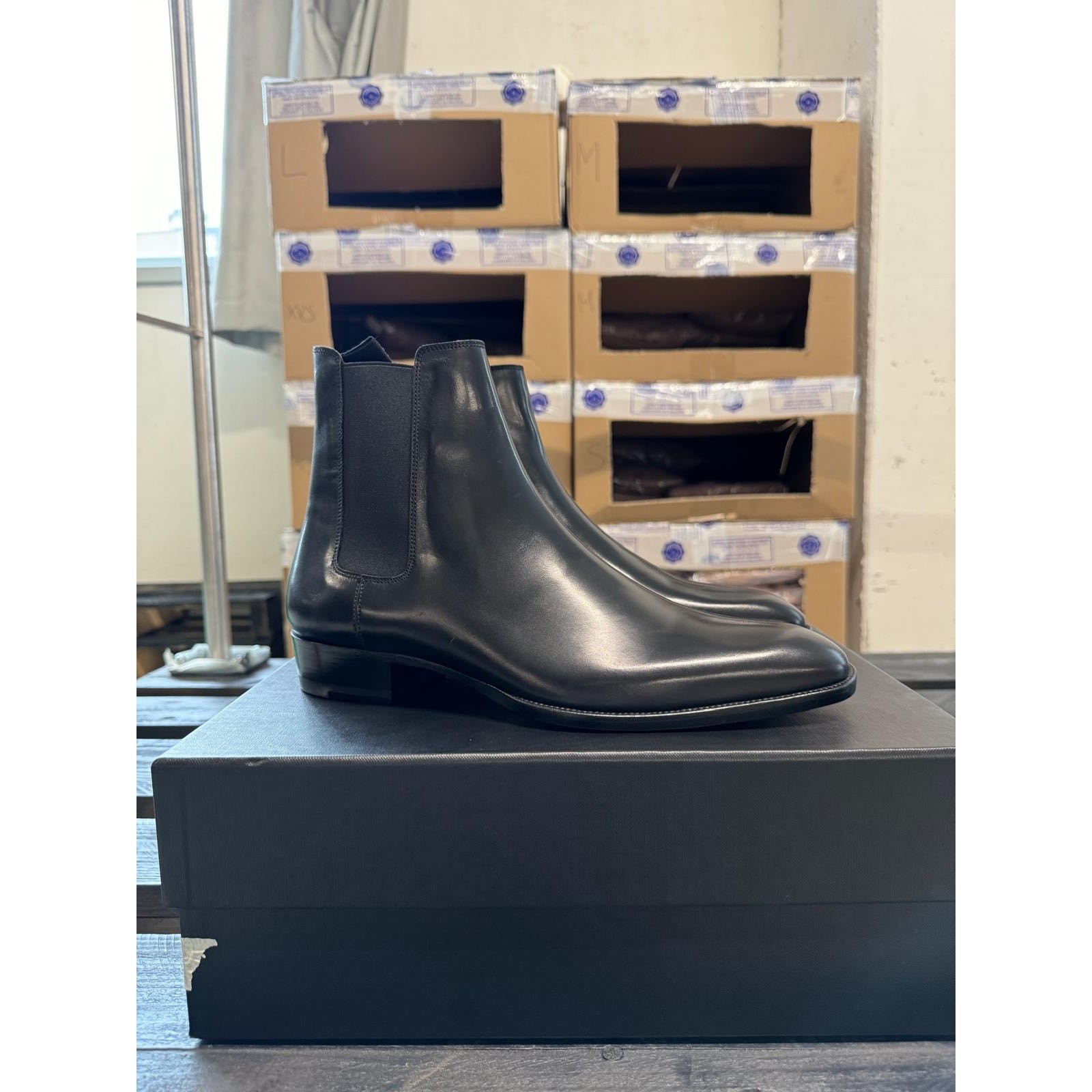 Stivali Saint Laurent Paris Q:3 41440 tipo C in pelle nera nuovi con etichette 42