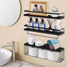 3PACK Wood Shelves Wall Mounted Storage Rack Bathroom Floating Shelves For Wall