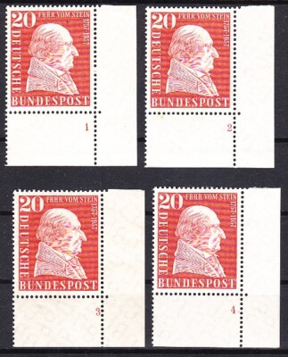 20 Pf Freiherr vom Stein Mi. 277 ** komplett Formnummer 1 bis 4B Luxus!
