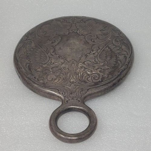 Vintage Antique Art Nouveau Sterling Silver Hand Held Vanity Mirror