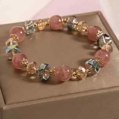 Elegant Cute Stylish Colorful Natural Crystal Beaded  Fashion Bracelet Stretch
