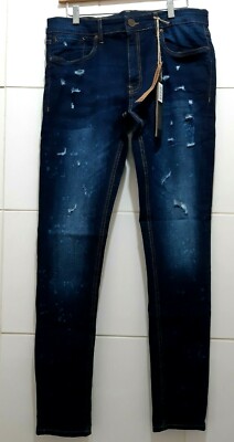 NEW Premium Ringspun Hawker Skinny Fit Jeans, Mid Blue W 34 L 34