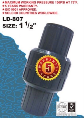 PVC Spring Check Valve 1-1/2'' inch Threaded NPT SCH80