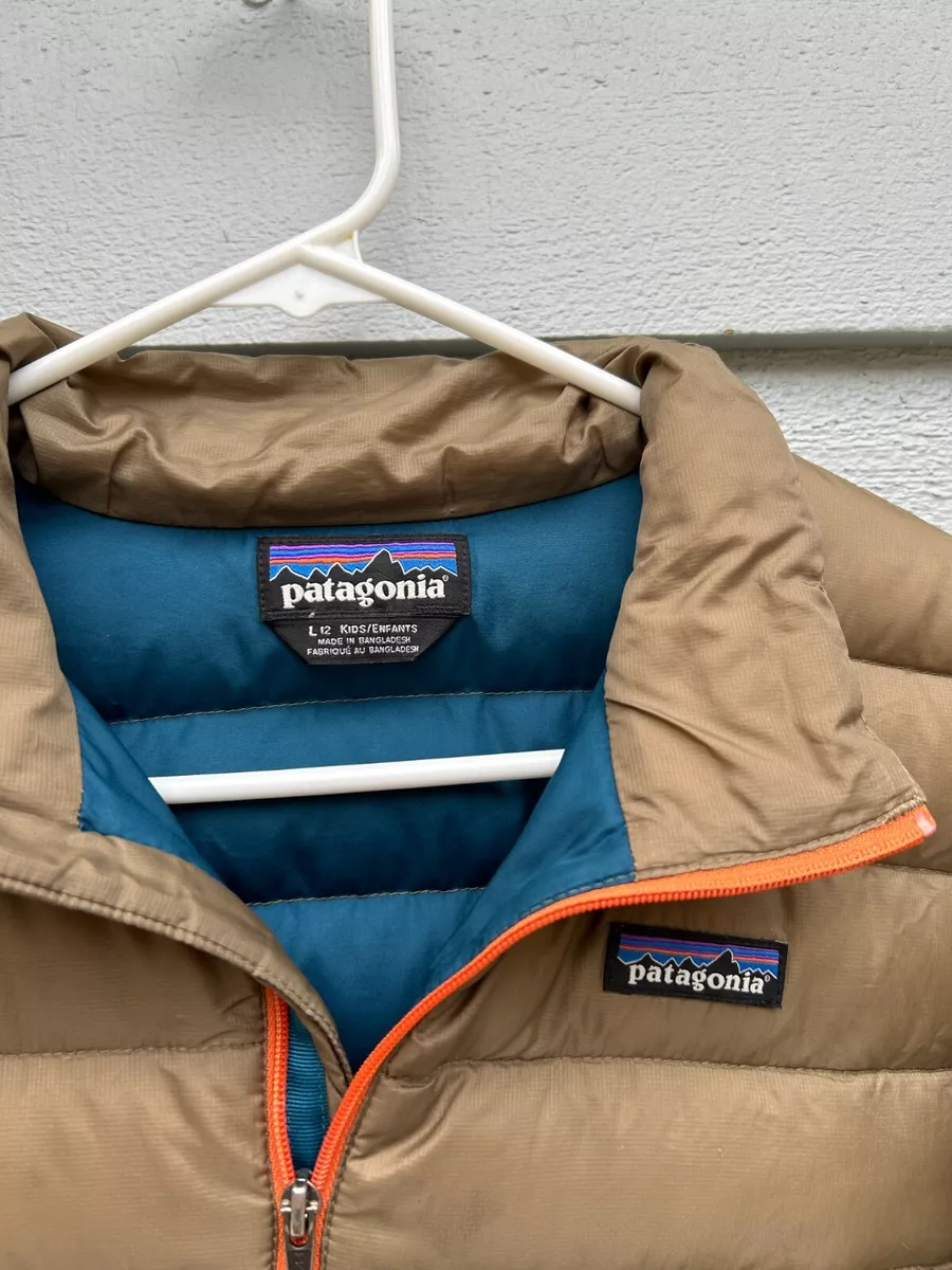 Patagonia Down Jacket Sweater Boys Kids 12 Large Light Brown Ski Snowboard