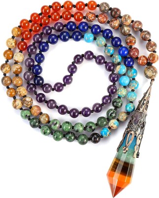 108 Perlen Mala Kette 7 Chakra Heilkristall Anhänger Halskette Set