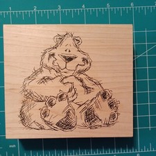 Used Rubber Wood Mount Stamp Bear Sleepy Hungry snores on new friend wants more