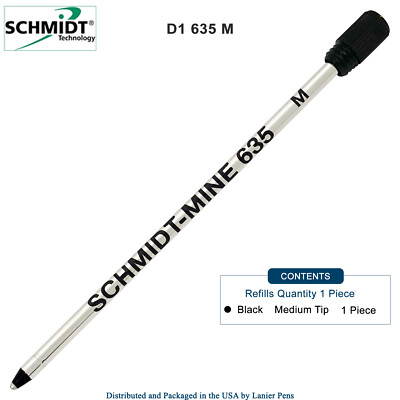 1 X - Schmidt 635 Mini D1 Ball Pen Refill with Plastic Refill Holder, Black