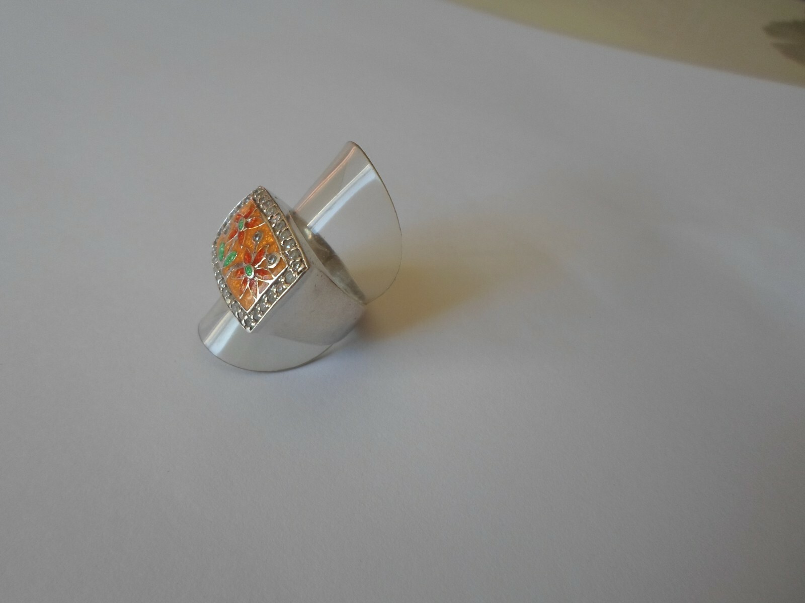 solid silver ring, knight, floral paint, zirconiu… - image 8