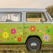 133Pcs Car Flower Decals Window Clings Hippie Stickers Multicolored Retro Decals
