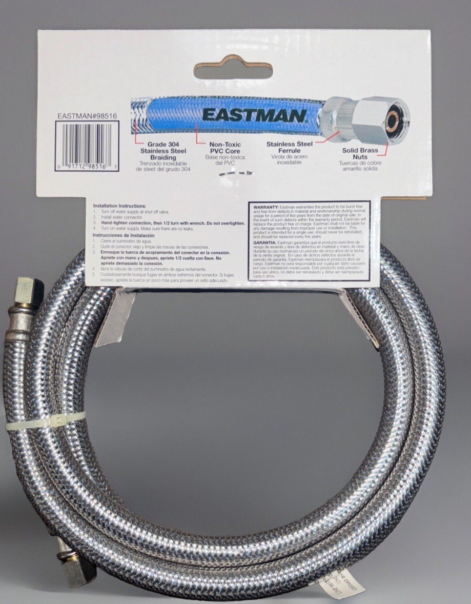 NEW - EASTMAN Ice Maker Connector [0247027] Stainless Steel 5' (L