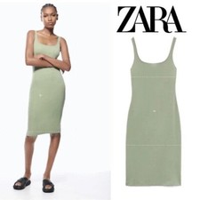 ZARA Elastic Trim bodycon ribbed midi dress Sage green women’s size M