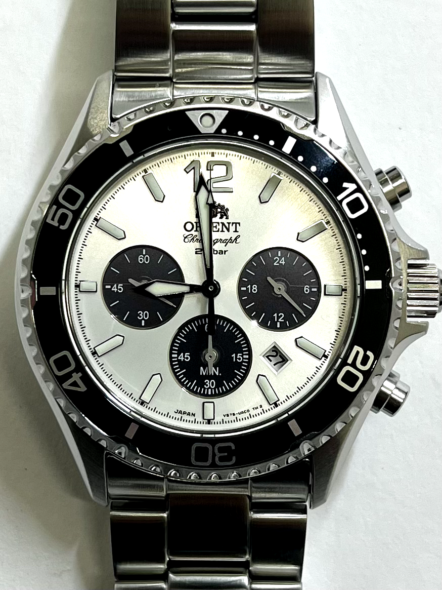 ORIENT Mako RN-TX0203S White Panda Solar Chronograph Men's Watch