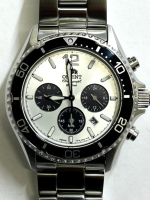 ORIENT Mako RN-TX0203S White Panda Solar Chronograph Men's Watch in Box