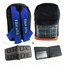 BACKPACK w/ Dark Racing Wallet Set BLUE HARNESS SHOULDER STRAPS JDM BRIDE RACING