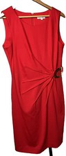 Calvin Klein Sleeveless Sheath Cocktail Dress 10 Red Gold Buckle Ruched VTG Y2K