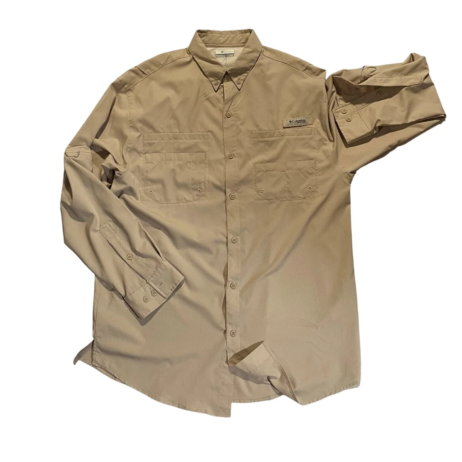 Columbia PFG Shirt Mens XL Tan Button Down Long Sleeve Vented Outdoor Fishing