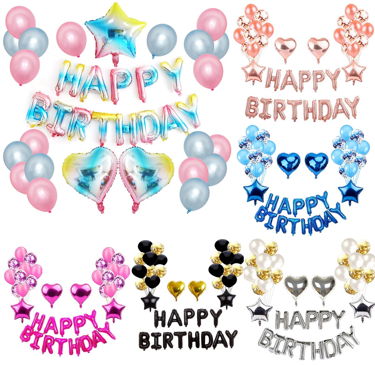 Hot Happy Birthday Decoration Multiple Color Banner Balloons Sets Party Supplies