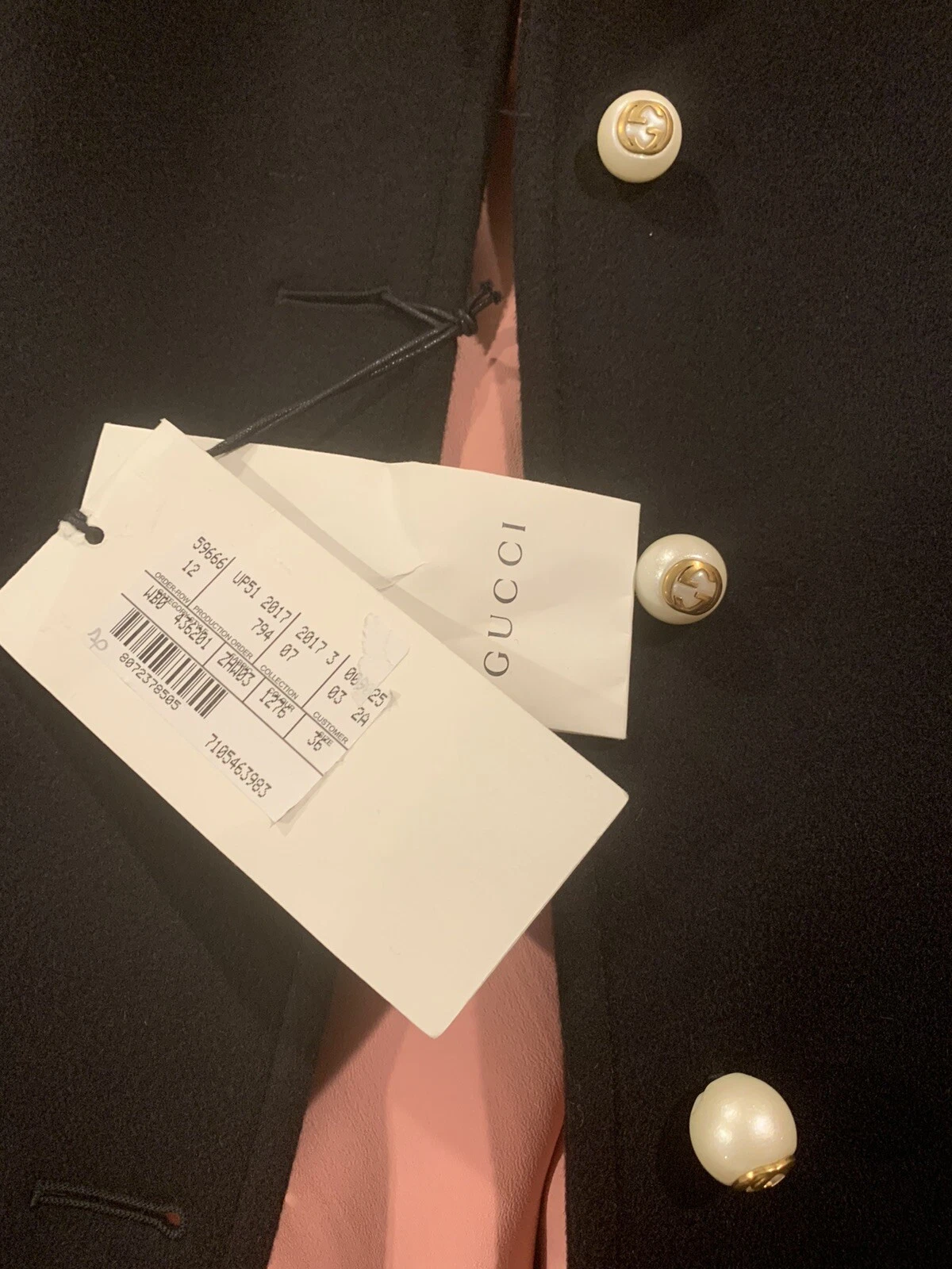 GIACCA INVERNALE GUCCI NUOVA CON ETICHETTE IN LANA CAPPOTTO NERO ARRICCIATA GG PERLA TAGLIA 36 XS S