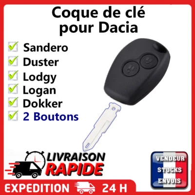Plip clef pour Dacia Sandero Duster Lodgy Logan Dokker 2 boutons