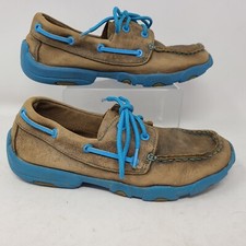 Twisted X Womens Moc Shoe Brown Leather Blue Lace Up Loafer Size 5
