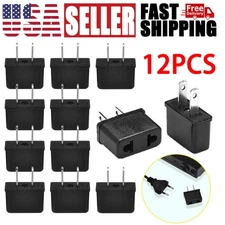 12 PCS US USA to EU Euro Europe Power Jack Wall Plug Converter Travel Adapter Us