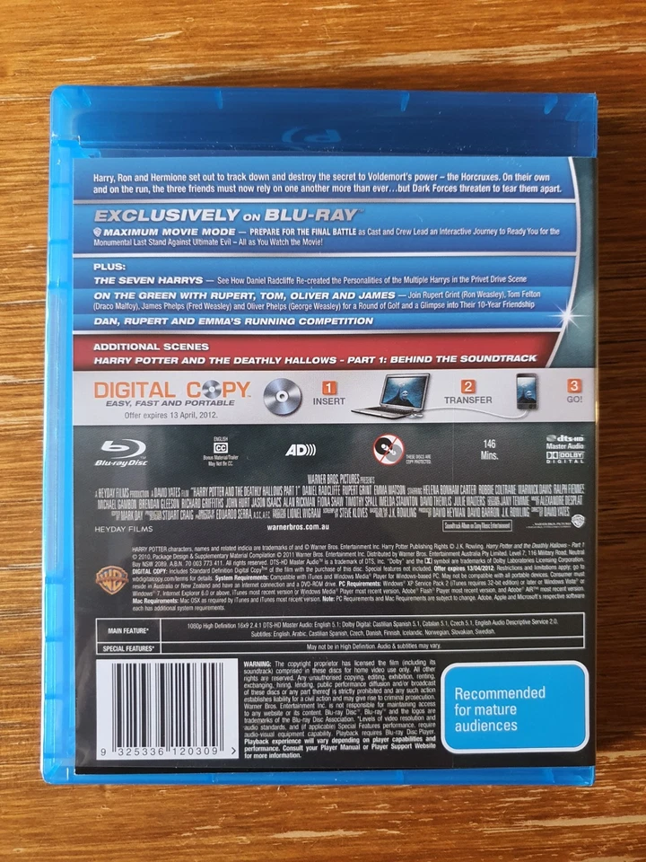 Harry Potter And The Deathly Hallows Part 1 Blu-ray + DVD Set - Free AUS Post - Image 3 of 4