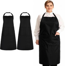 2 PCS Plus Size Large Black Chef Apron 2 Pockets Men Women Waiter Waitress