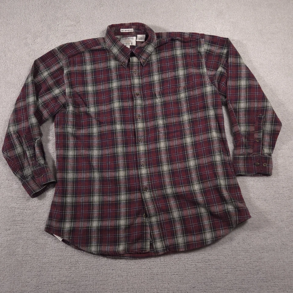 Camisa Savane Deep Dye Para Hombres Abotonada Manga Larga Franela Cuadros Grande Exterior Foto 2 de 4