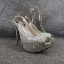 Stuart Weitzman Shoes Women 10 Pump Slingback Platform Peep Toe Galactic Glitter
