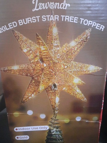 LED beleuchteter leuchtender Glitzer Gold Baumspitze Stern Innen Weihnachtsdeko - Bild 5 von 5