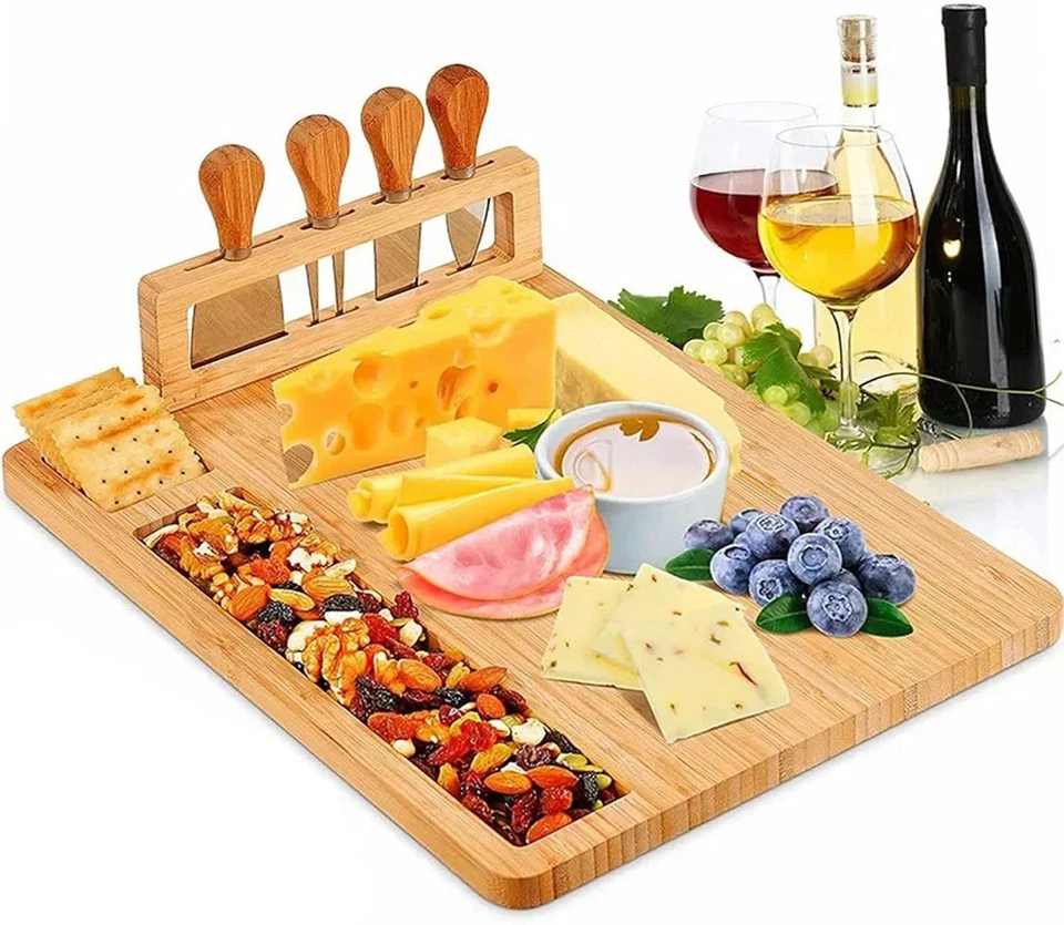 VIVO Bamboo Cheese Board Set Charcuterie Serving Platter Wooden Tray Gift Set