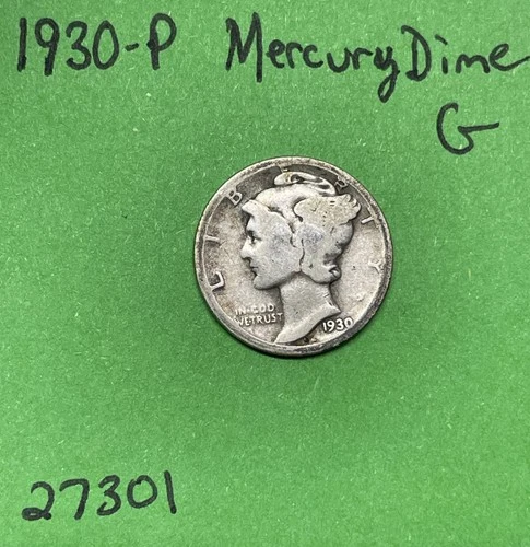 1930-P Mercury Dime 10c Good 90% Silver See Pictures