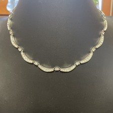 Rhinestone Pave Necklace Choker 17" Silver-Tone Chain Linked Crystal