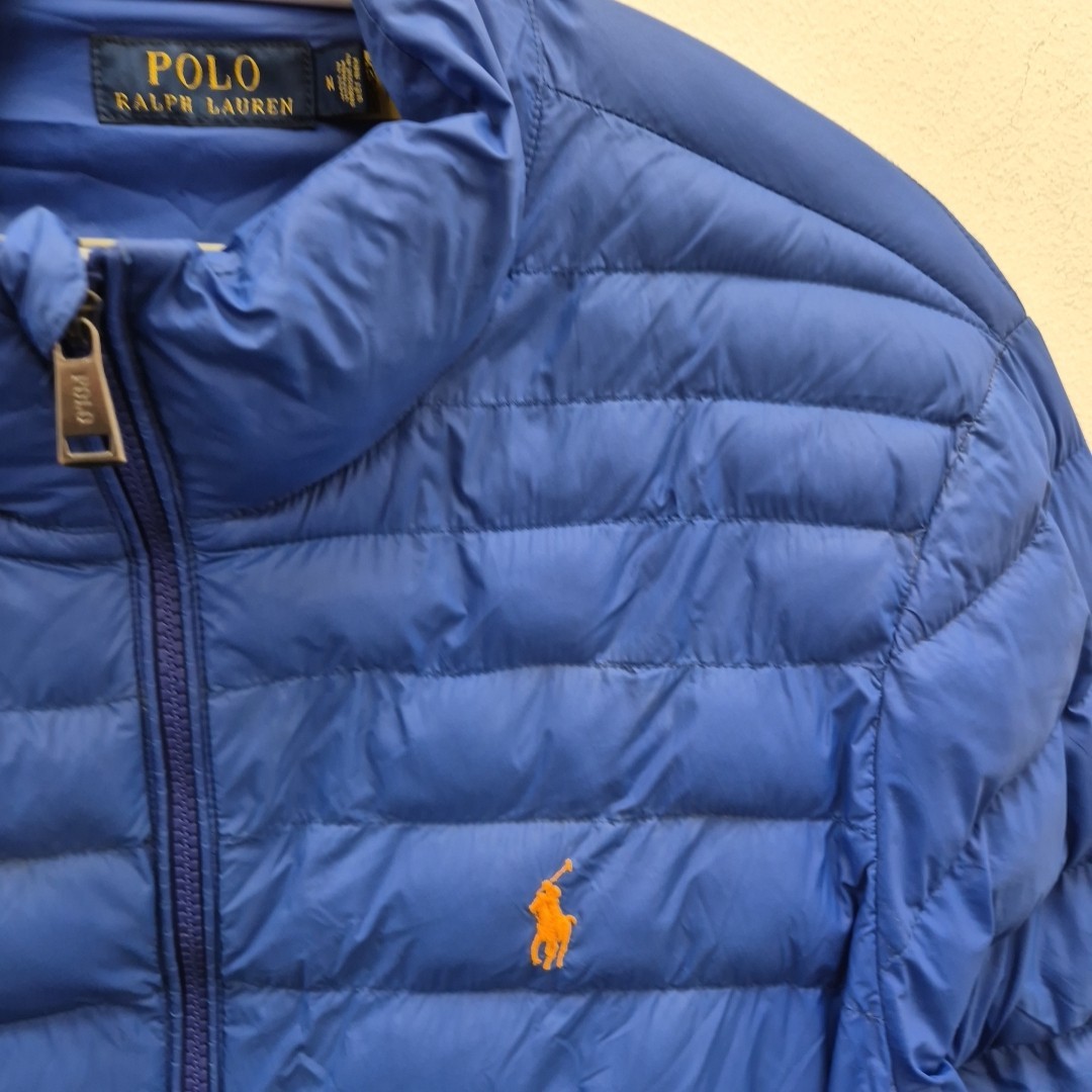 PONY Ralph Lauren Polo Col Giacca Imbottita Leggera Blu Tampone Taglia Media