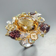 Jewellery 32 ct+ Natural Citrine Quartz Ring 925 Sterling Silver Size 8 /R461558