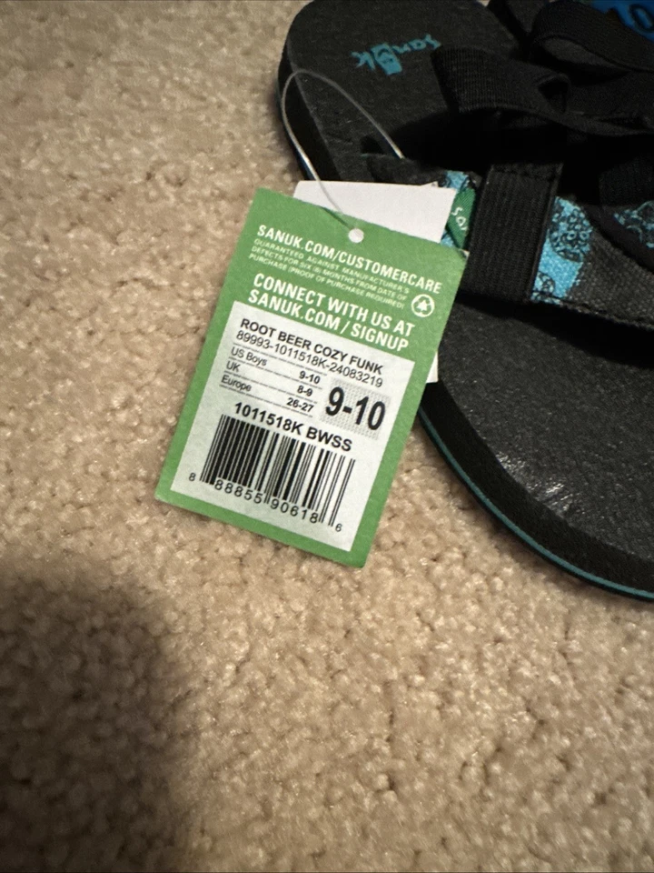 Sanuk Root Beer Acogedoras Sandalias de Tanga Azul Calavera Niño Pequeño Talla 9-10 Nuevas Foto 2 de 3