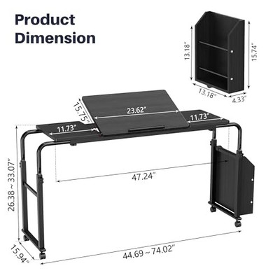Overbed Table with Wheels, Tilting Overbed Desk Adjustable Height Length, Queen