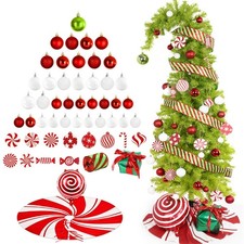 56Pcs Red Green Christmas Tree Decoration Set Candy Cane Hanging Ornaments Re...