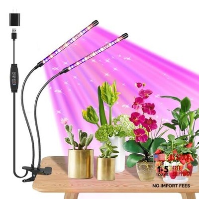 Black 2-Tube Clip-On Grow Light with 2 Head 1 Pack Red+Blue+Yellow