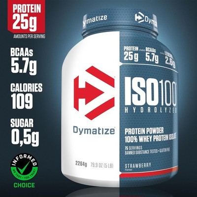 Dymatize ISO 100 Hydrolyzed 100% Whey Protein Isolat Pulver Erdbeere 2264g