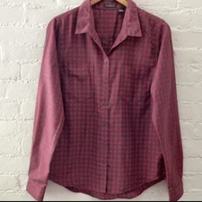 Toad&Co Womens Flannel Shirt Red Gray Check Print Wool Blend Button Up Medium
